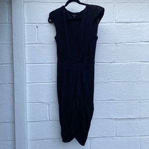 bebe | mini v neck black dress with mini shoulder pads | size M